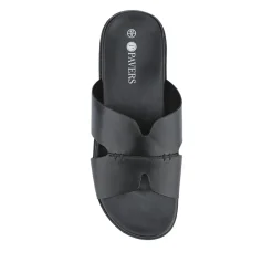 Casual Men's Leather Slide Sandals - Black