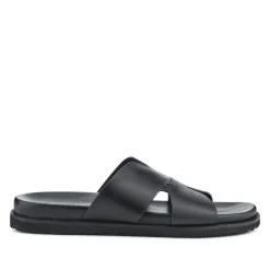 Casual Men's Leather Slide Sandals - Black