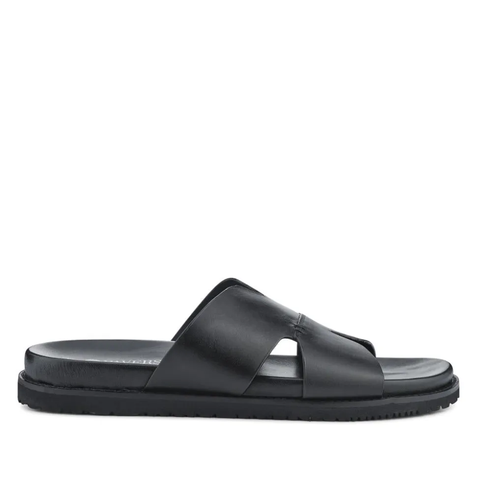 Casual Men's Leather Slide Sandals - Black