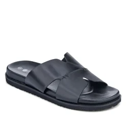 Casual Men's Leather Slide Sandals - Black