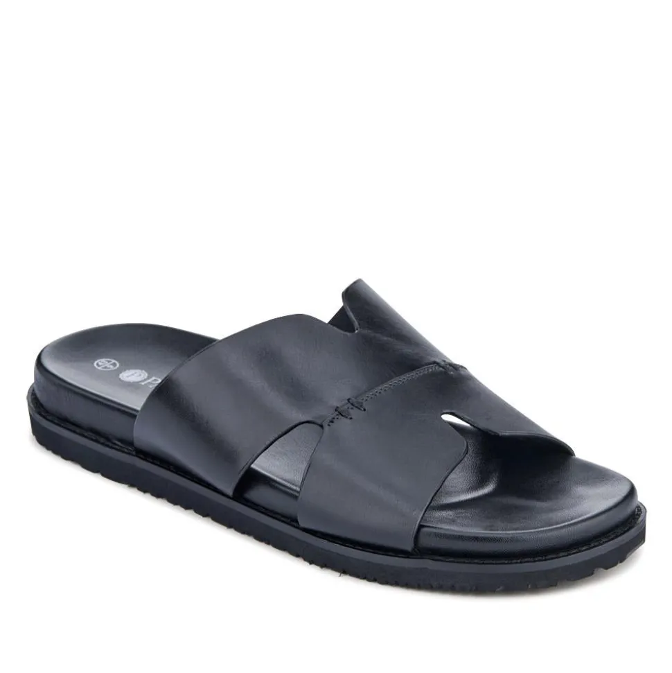Casual Men's Leather Slide Sandals - Black
