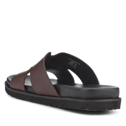 Casual Men's Leather Slide Sandals - Brown