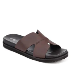Casual Men's Leather Slide Sandals - Brown