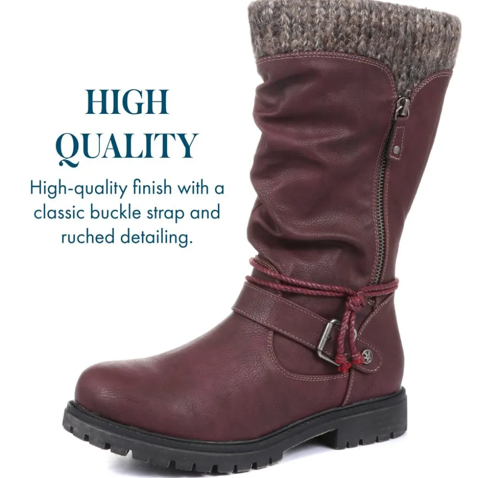 Casual Mid-Calf Boot - Burgundy