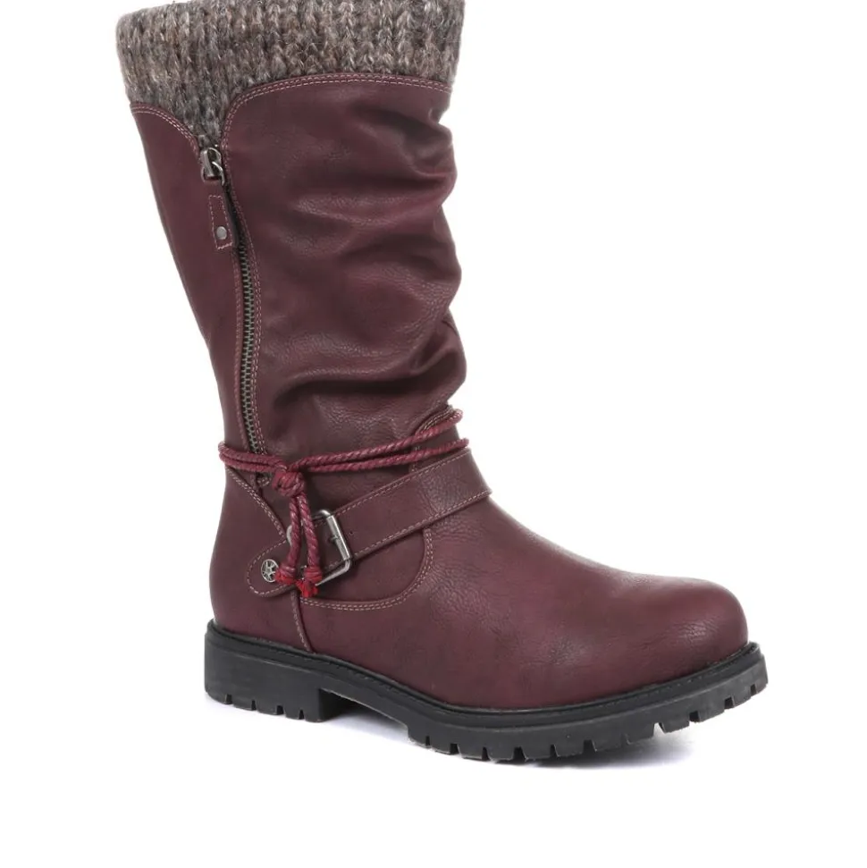 Casual Mid-Calf Boot - Burgundy