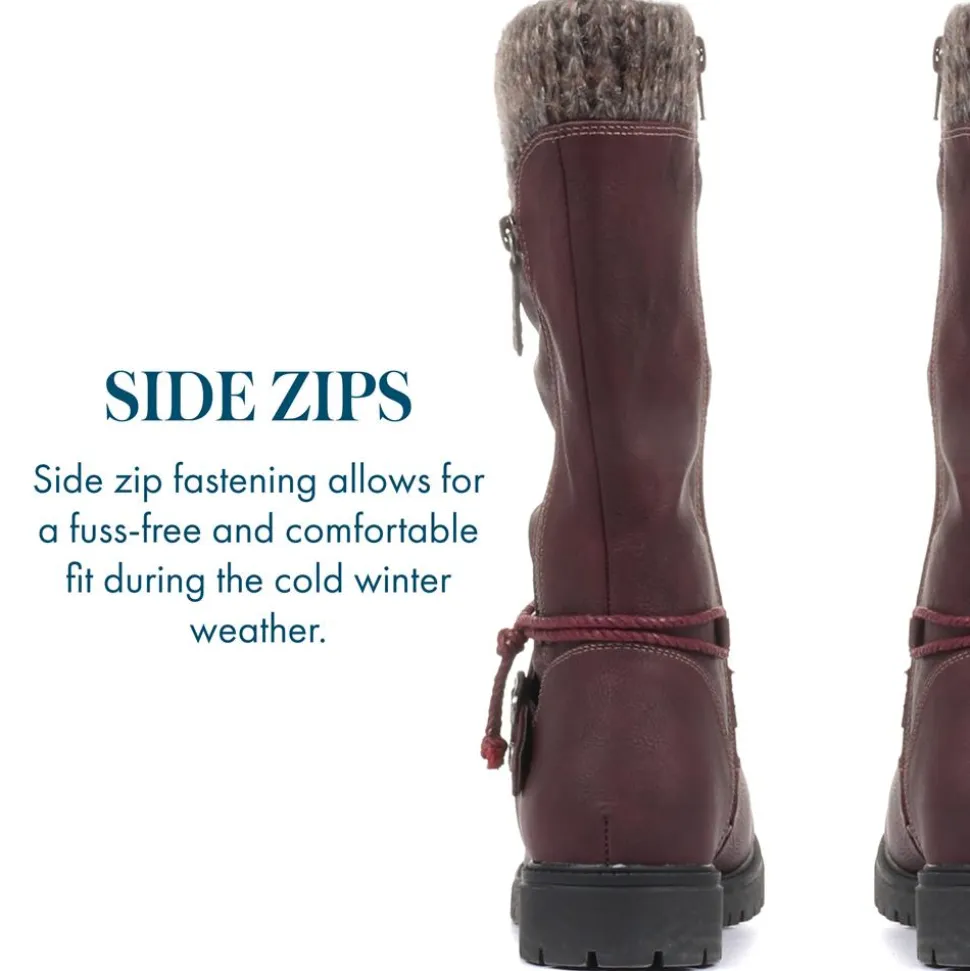 Casual Mid-Calf Boot - Burgundy