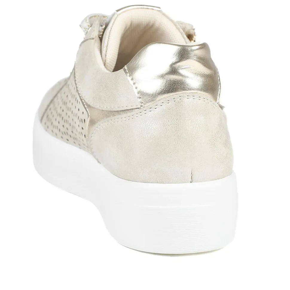 Casual Platform Trainers with Side Zip - Soft Gold