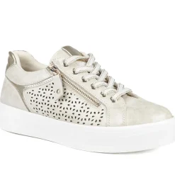 Casual Platform Trainers with Side Zip - Soft Gold
