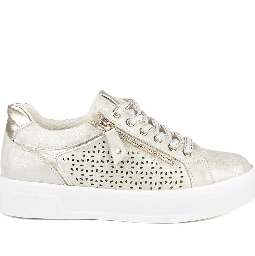Casual Platform Trainers with Side Zip - Soft Gold