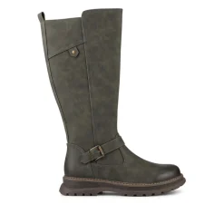 Casual Wedge Heel Long Boots - Khaki