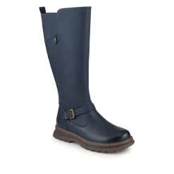 Casual Wedge Heel Long Boots - Navy
