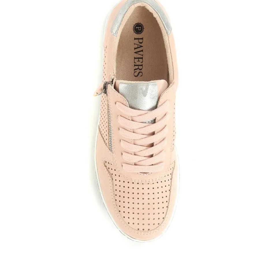 Casual Zip-Fasten Laced Trainers - Rose