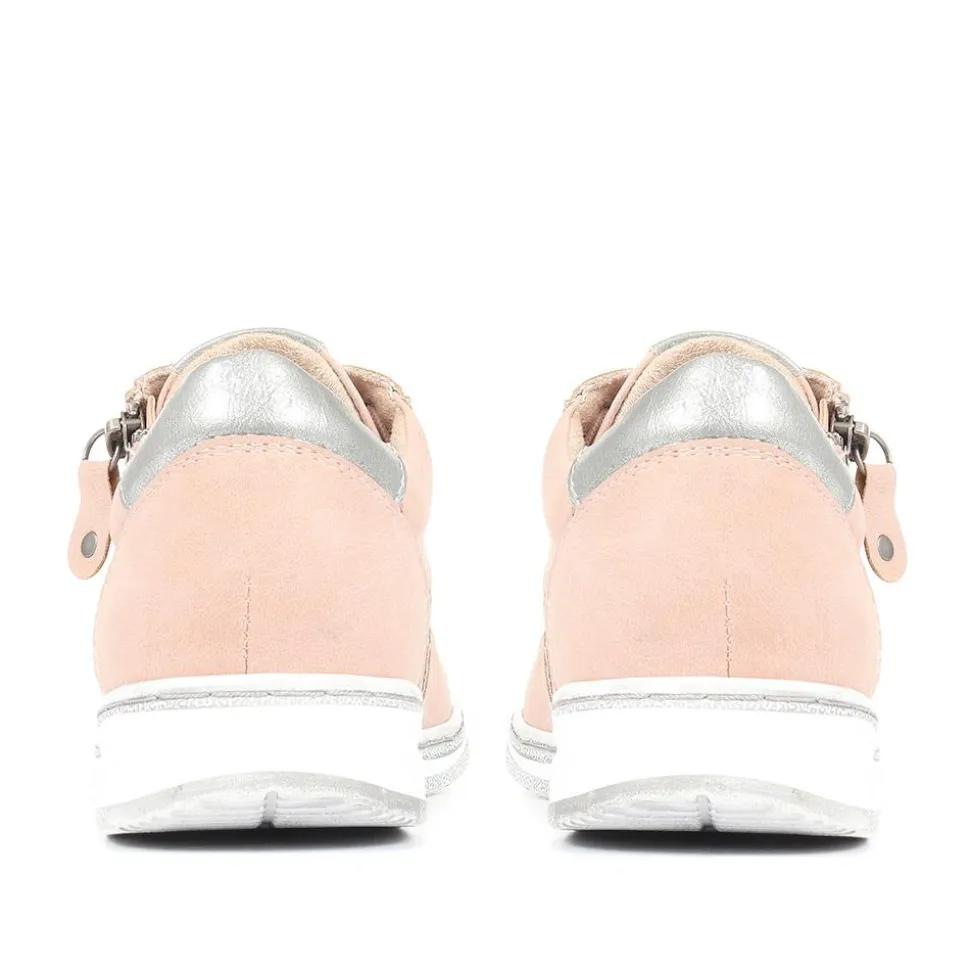 Casual Zip-Fasten Laced Trainers - Rose