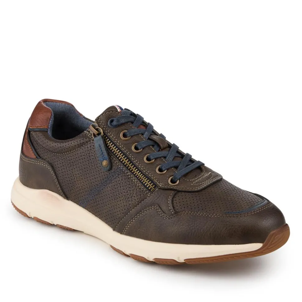 Casual Zip & Lace Faux Leather Trainers - Khaki