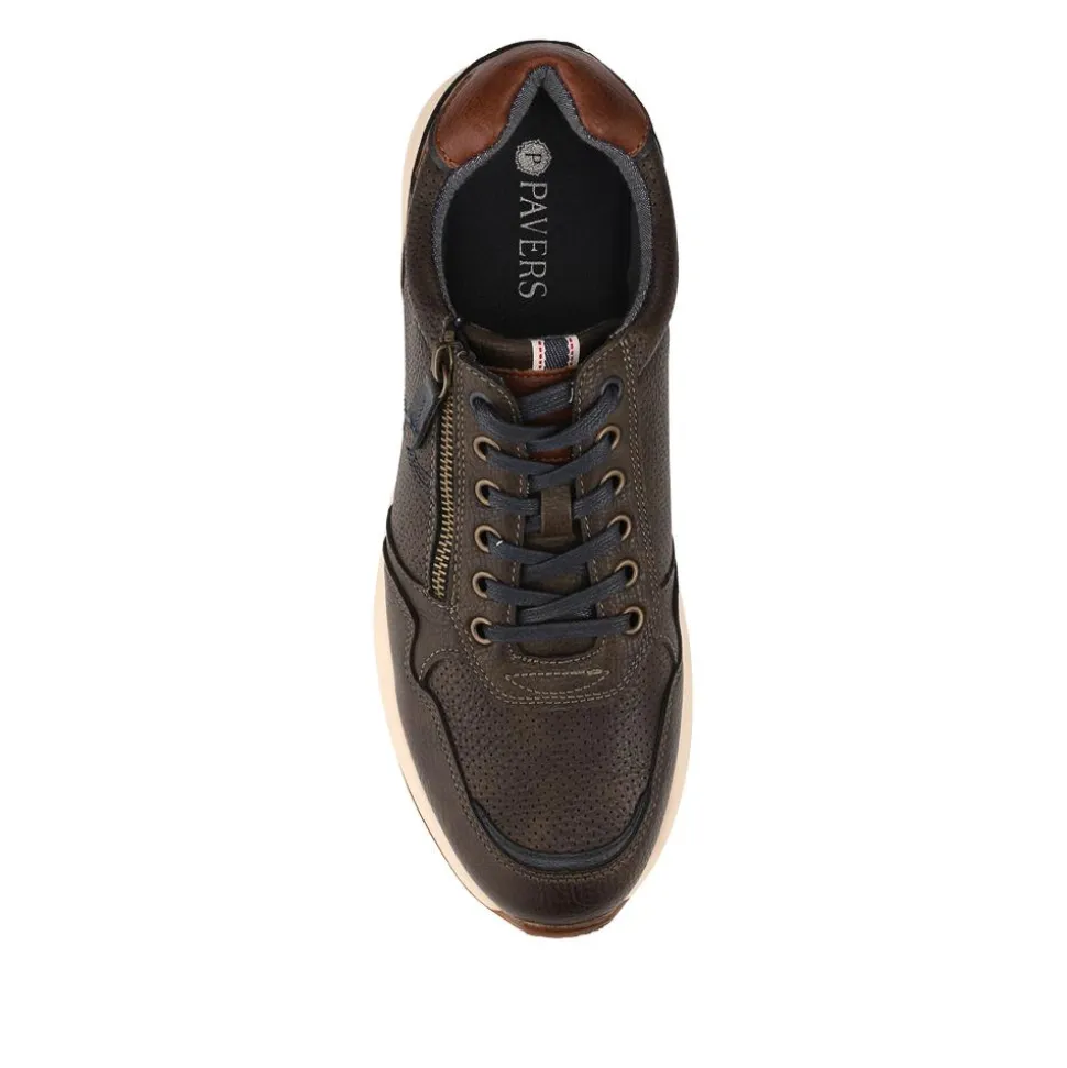 Casual Zip & Lace Faux Leather Trainers - Khaki