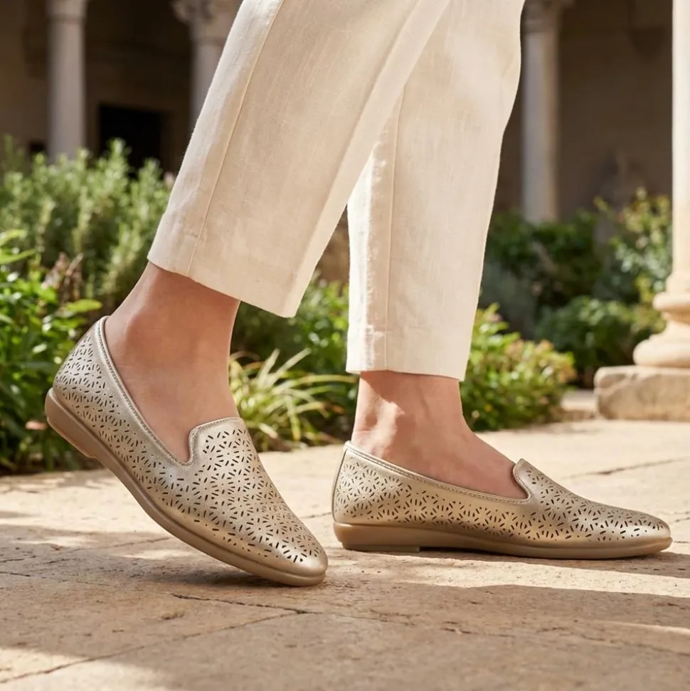 Chic Stitch & Turn Slip On Shoes - Gold