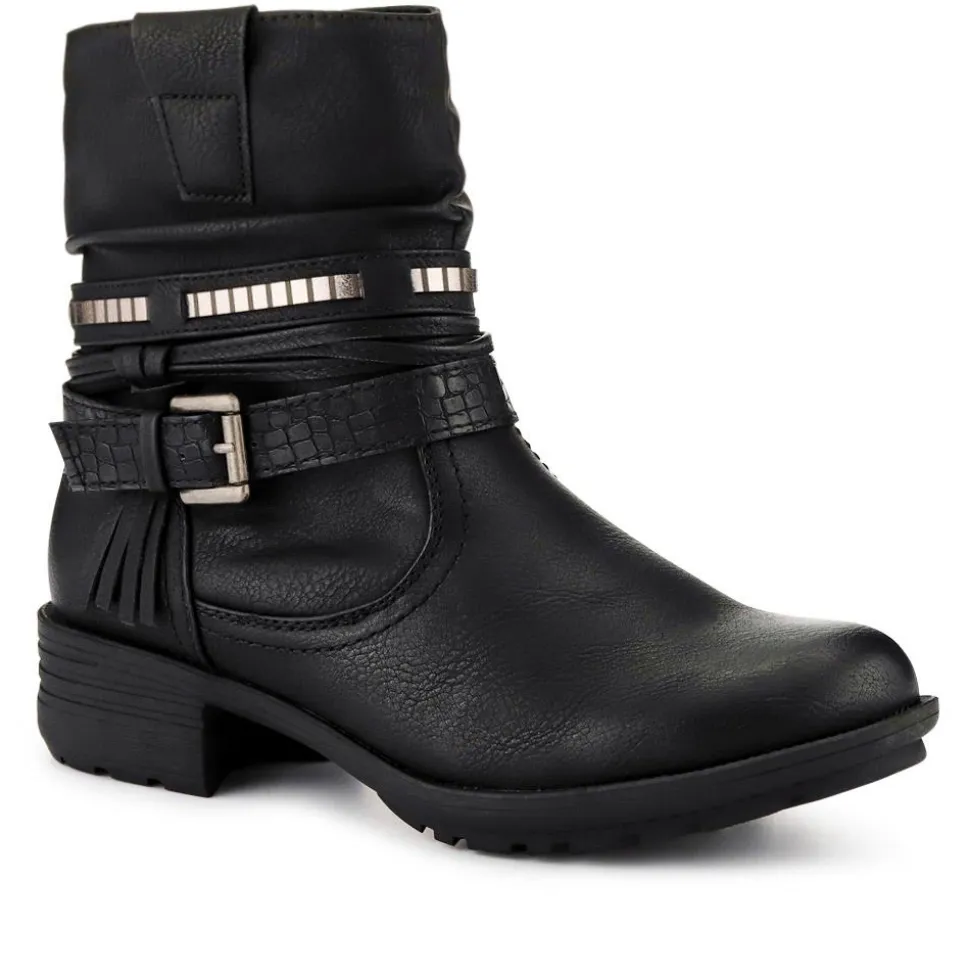 Chunky Buckled Ankle Boots - Black