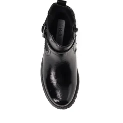 Chunky Buckled Ankle Boots - Black Patent