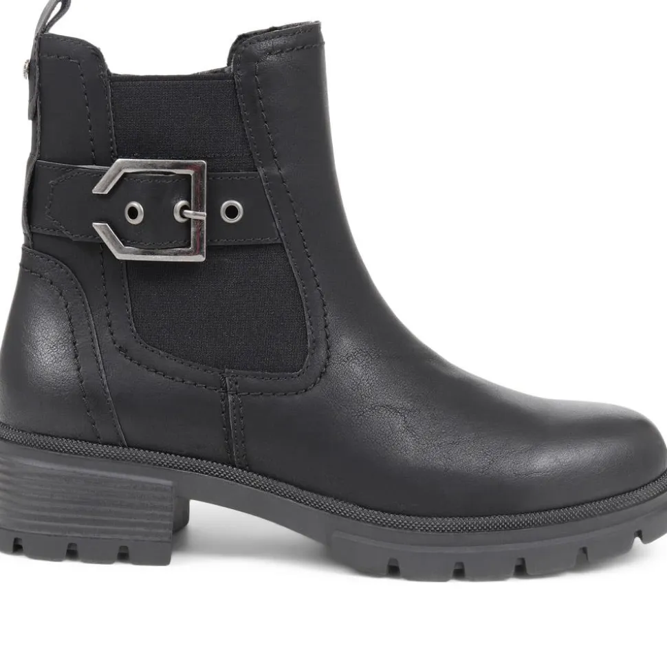 Chunky Buckle Detail Ankle Boots - Black