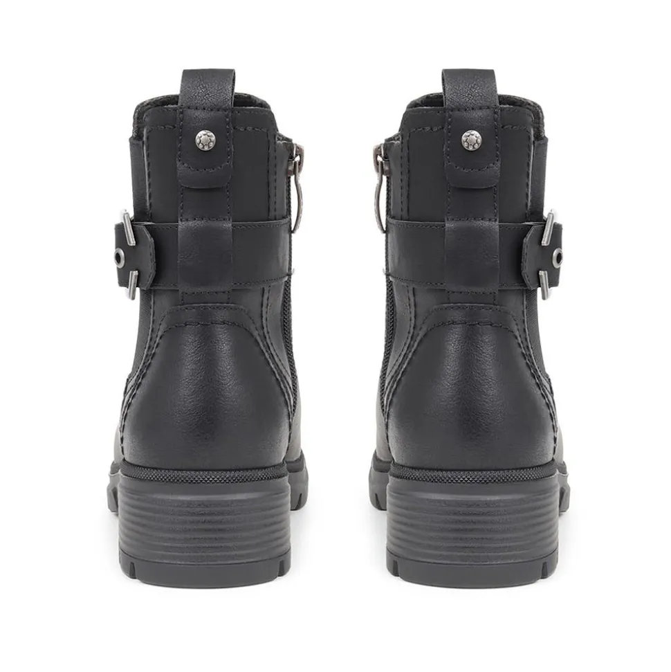 Chunky Buckle Detail Ankle Boots - Black