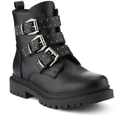 Chunky Buckle-Up Ankle Boots - Black