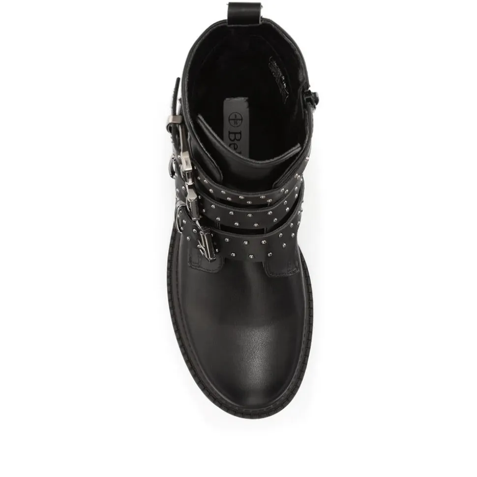 Chunky Buckle-Up Ankle Boots - Black