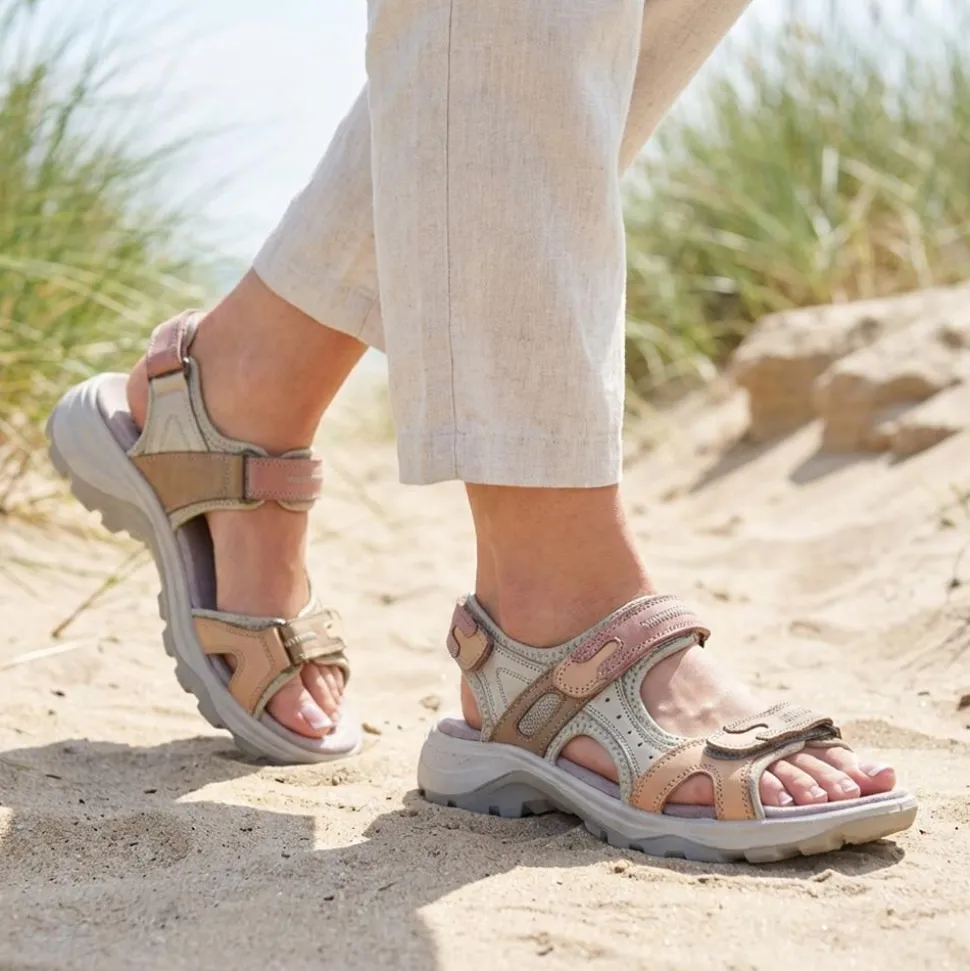 Chunky Dual Touch-Fasten Sandals - Beige Multi