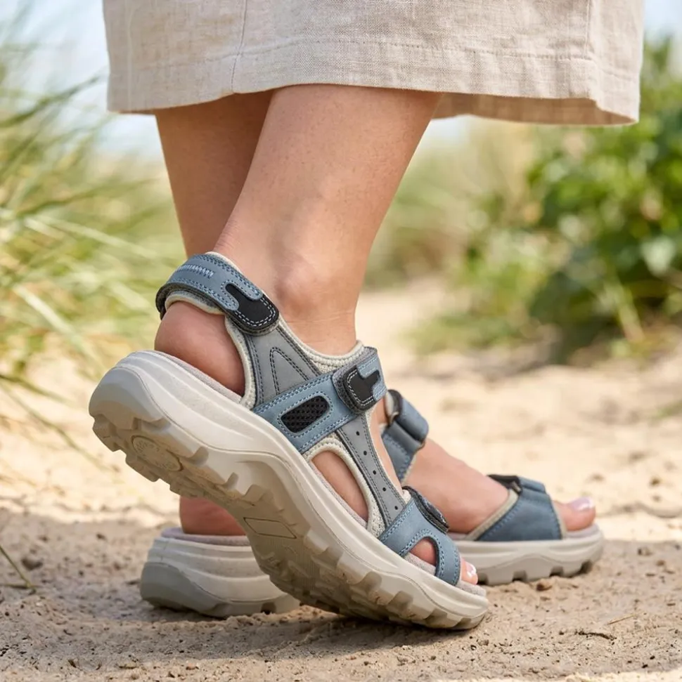 Chunky Dual Touch-Fasten Sandals - Light Blue