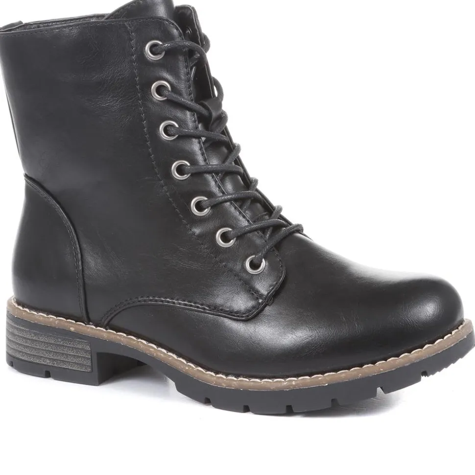 Chunky Lace-Up Ankle Boots - Black