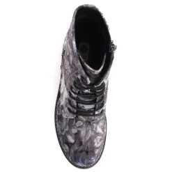 Chunky Lace-Up Ankle Boots - Grey Floral