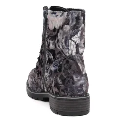 Chunky Lace-Up Ankle Boots - Grey Floral