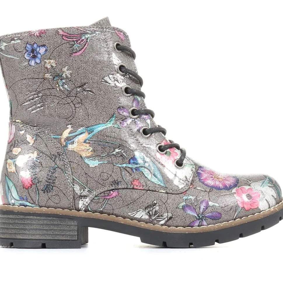 Chunky Lace-Up Ankle Boots - Grey Multi