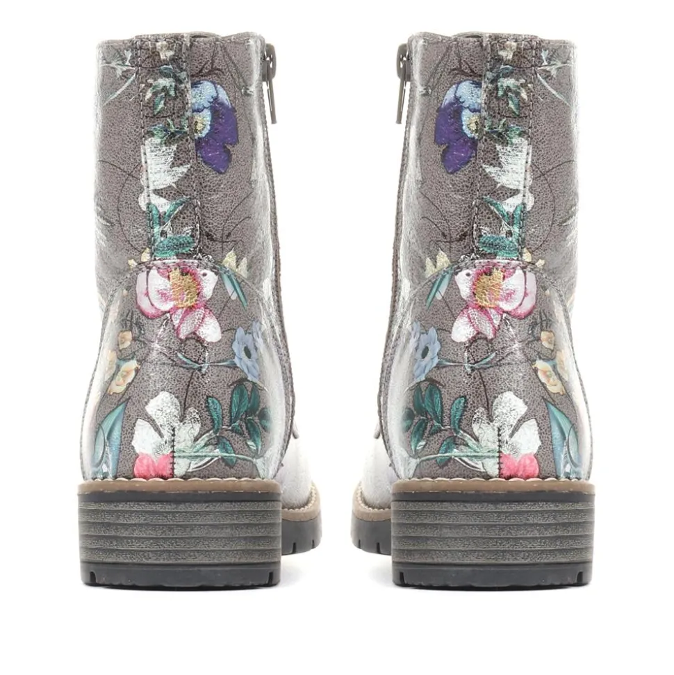 Chunky Lace-Up Ankle Boots - Grey Multi