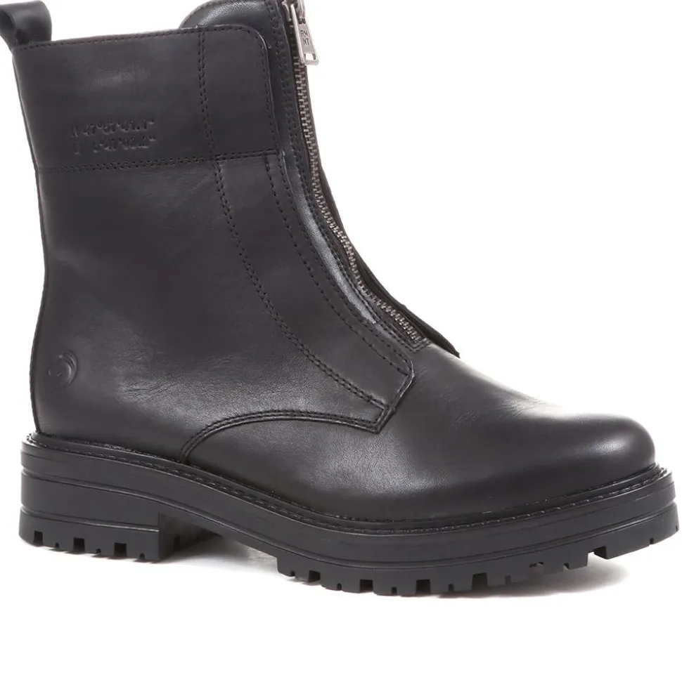 Chunky Leather Ankle Boots - Black