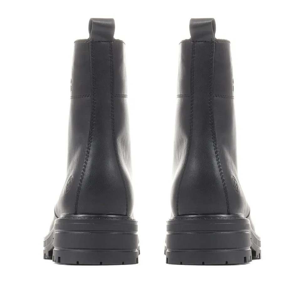 Chunky Leather Ankle Boots - Black