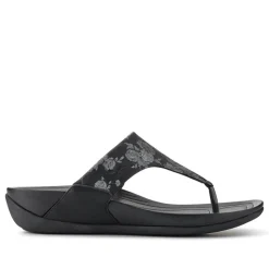Chunky Toe Post Sandals - Black Floral