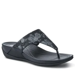 Chunky Toe Post Sandals - Black Floral