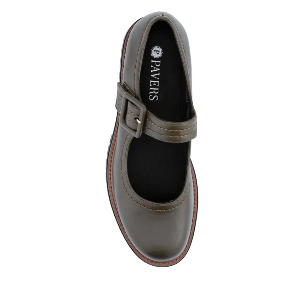 Chunky Touch-Fasten Mary Janes - Olive
