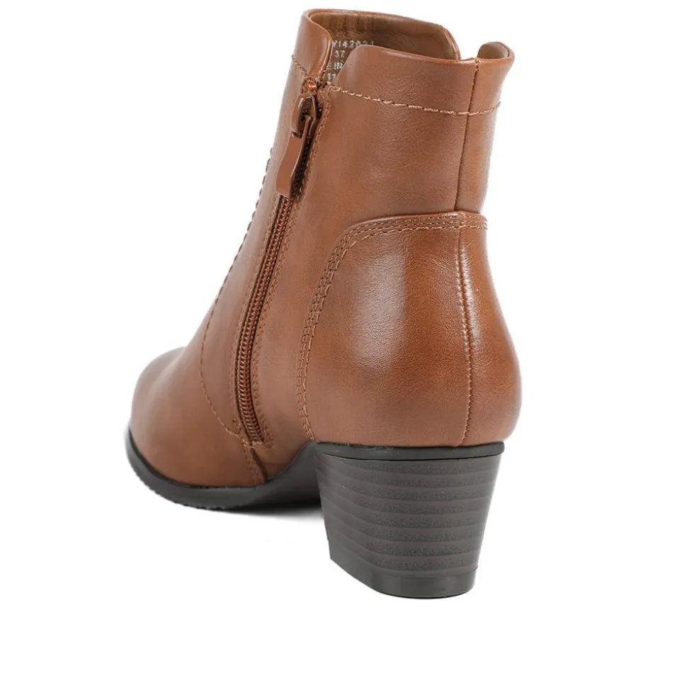 Classic Heeled Ankle Boots with Zip Fastening - Tan
