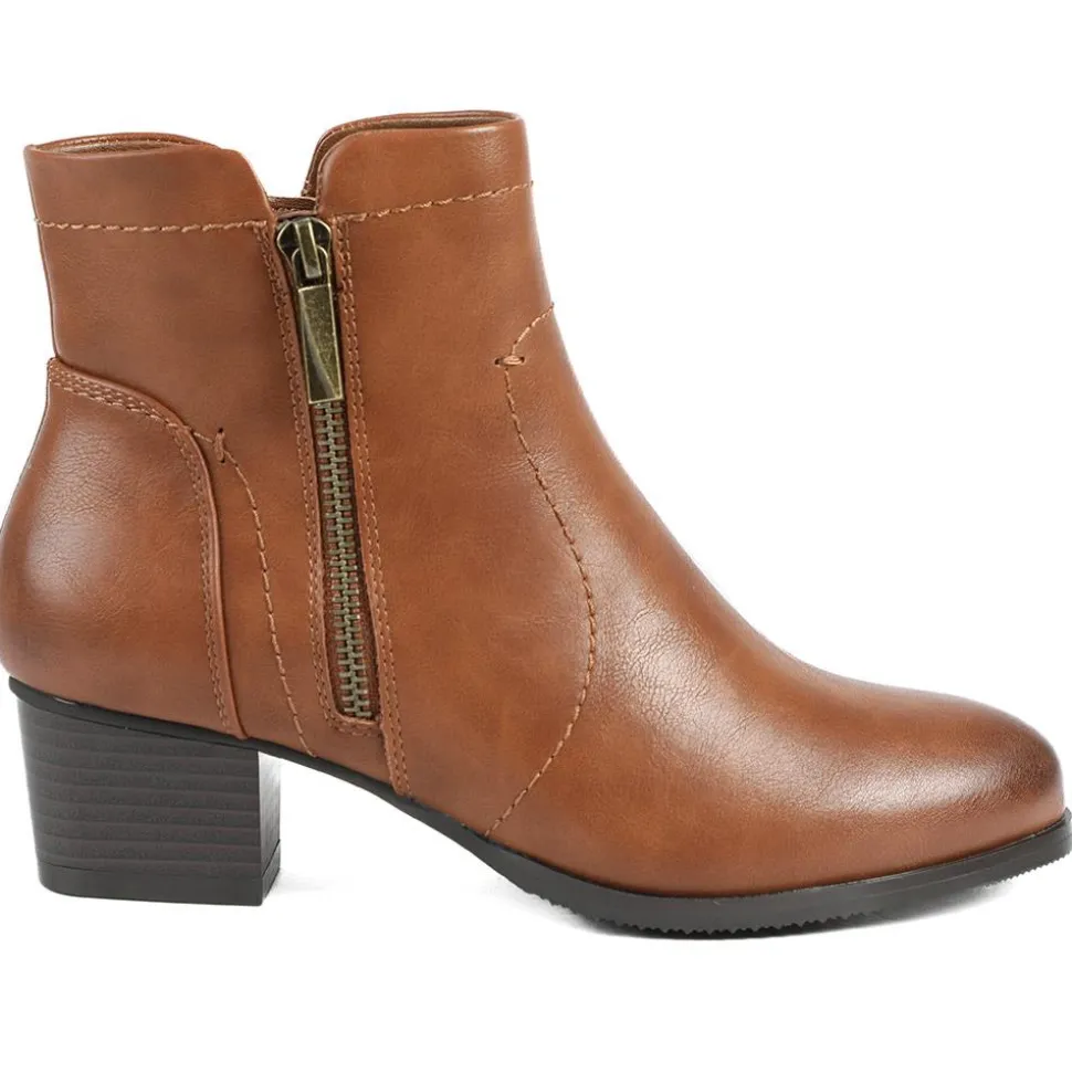 Classic Heeled Ankle Boots with Zip Fastening - Tan