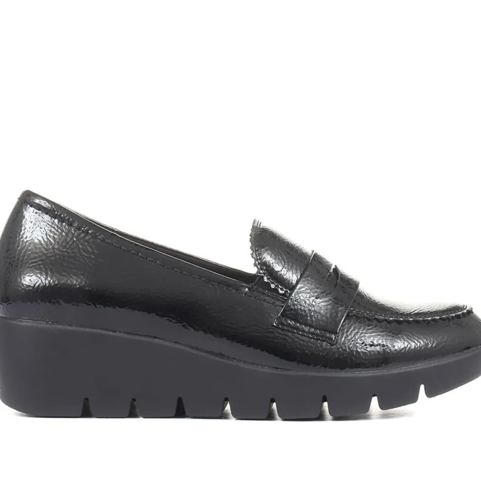Classic Patent Wedge Loafers - Black Patent
