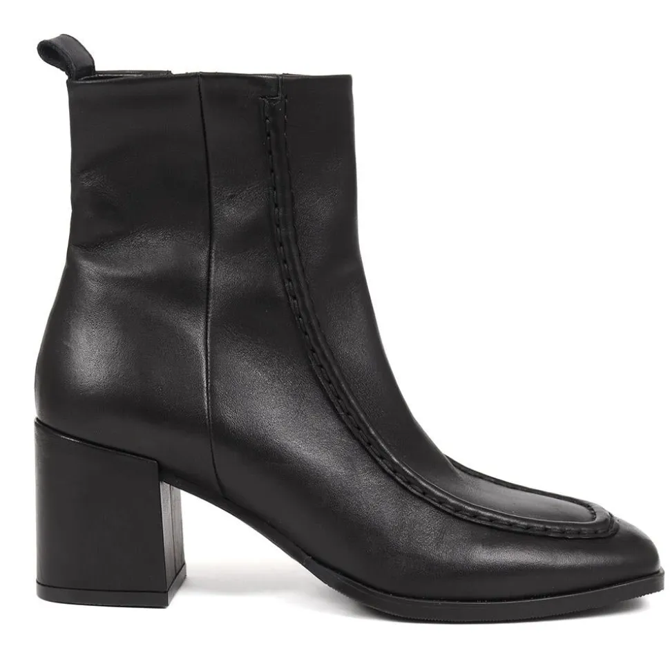 Clementina Apron Front Seam Ankle Boots - Black
