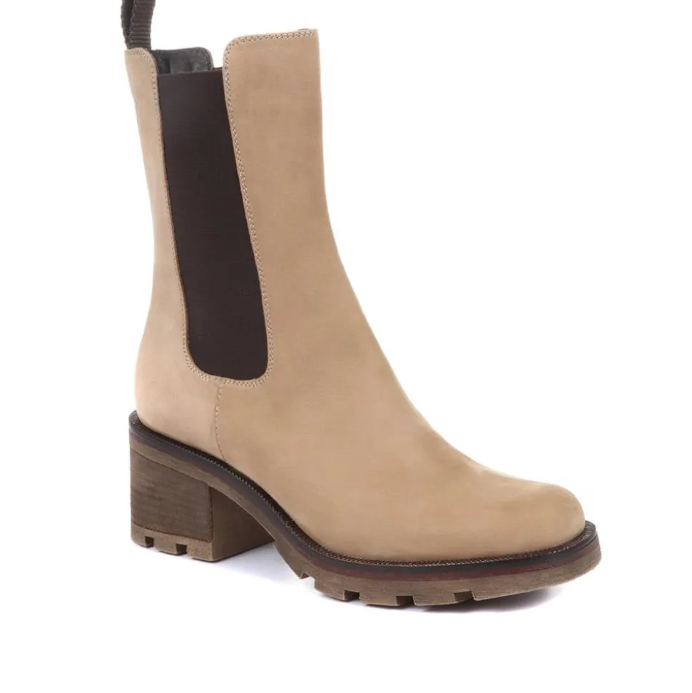 Clemenzia Block Heeled Chelsea Boots - Beige Nubuck