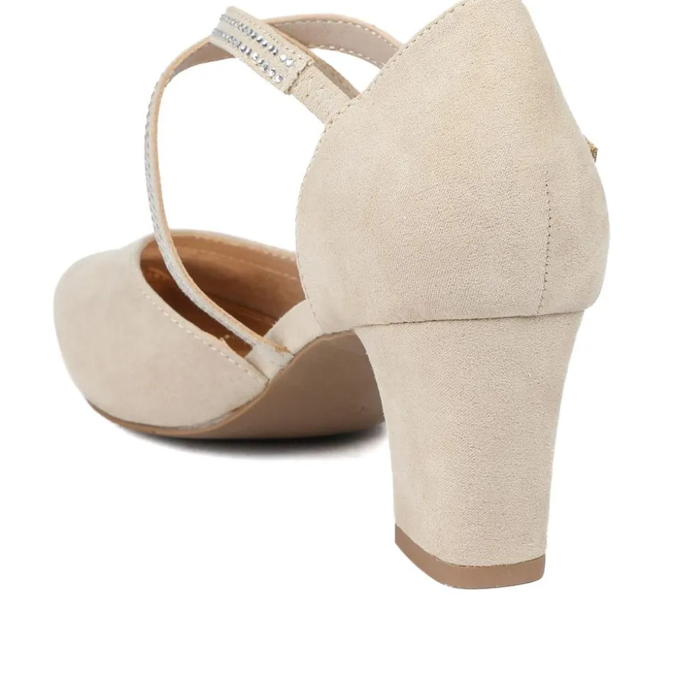 Closed-Toe Block Heels - Beige