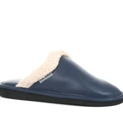 Comfortable Leather Slippers - Navy