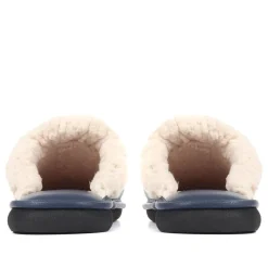 Comfortable Leather Slippers - Navy