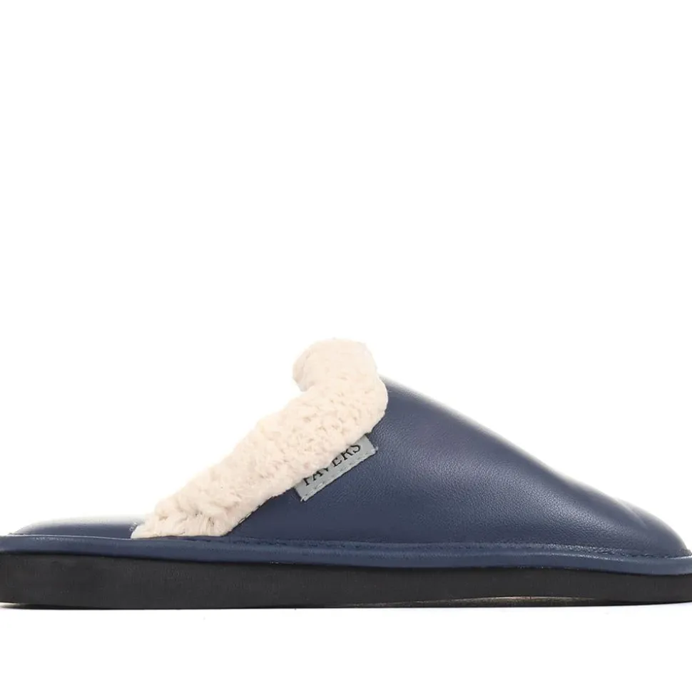 Comfortable Leather Slippers - Navy