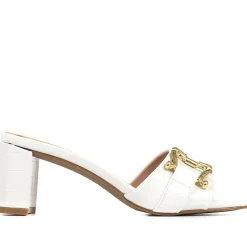 Comfort Heeled Slip-On Mules - White