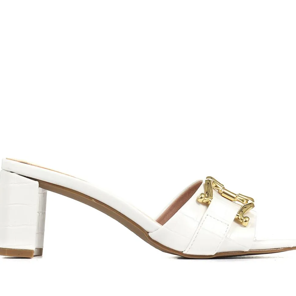 Comfort Heeled Slip-On Mules - White