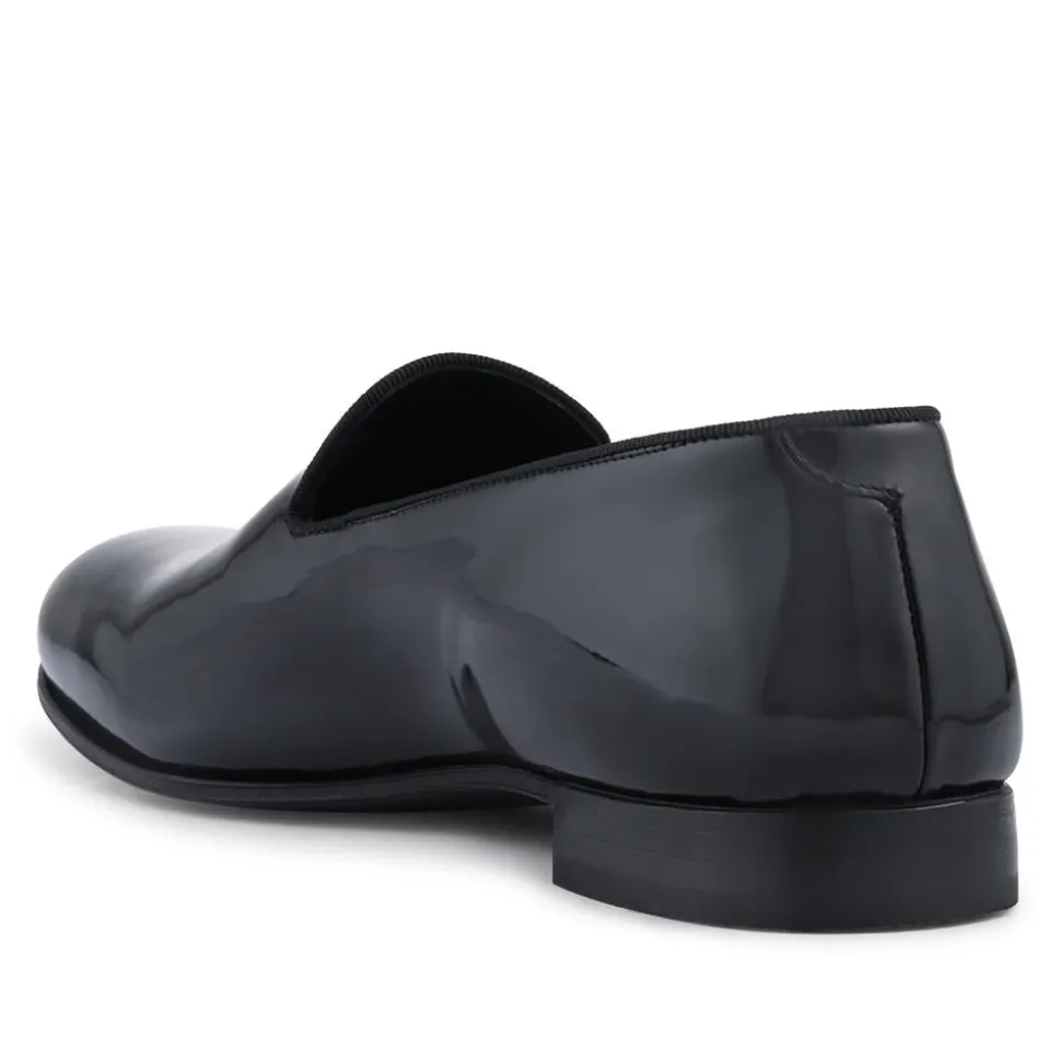 Conley Blake Stitched Leather Slip On Shoes - Black Patent